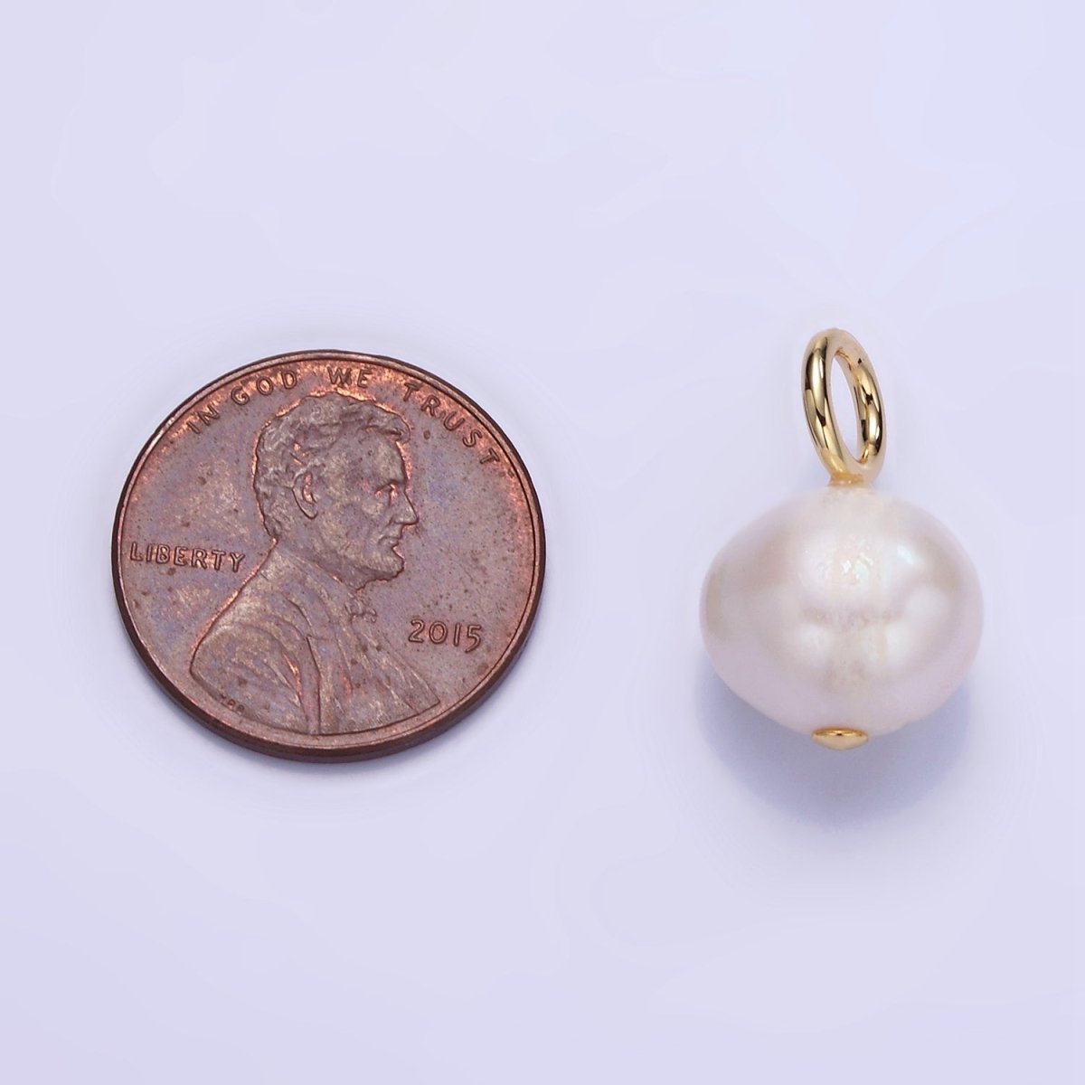 14K Gold Filled 18mm Freshwater Pearl Button Drop Pendant | P1717