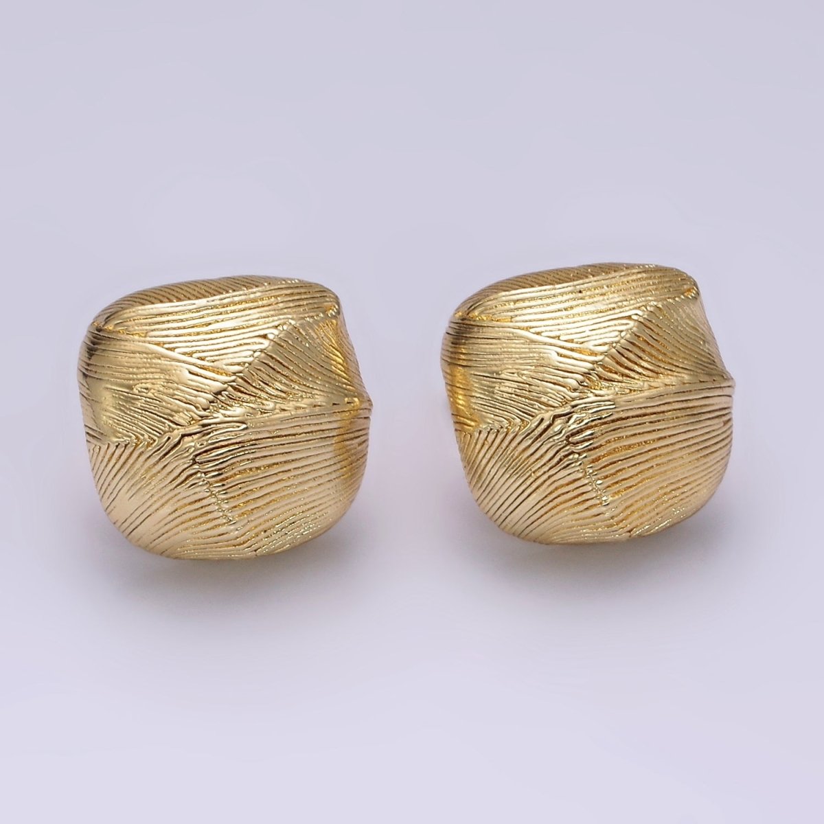 14K Gold Filled 18mm Line-Textured Wide Dome C-Shaped Hoop Earrings | V464