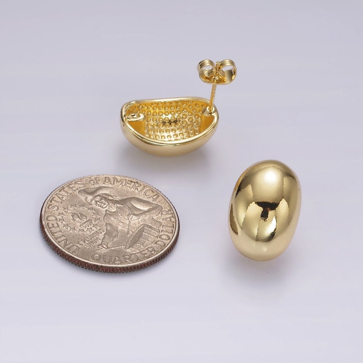 14K Gold Filled 18mm Oval Bean Dome Open Loop Stud Earrings Findings Supply | Z624