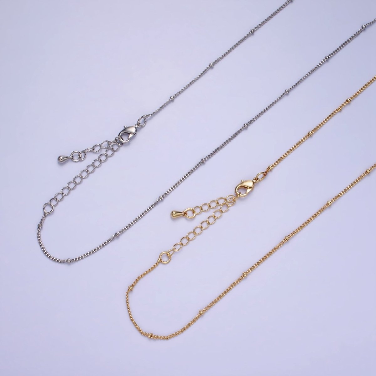 14K Gold Filled 1.8mm Satellite Curb Chain 17 Inch Necklace w. Extender in Gold & Silver | WA-2455 WA-2456