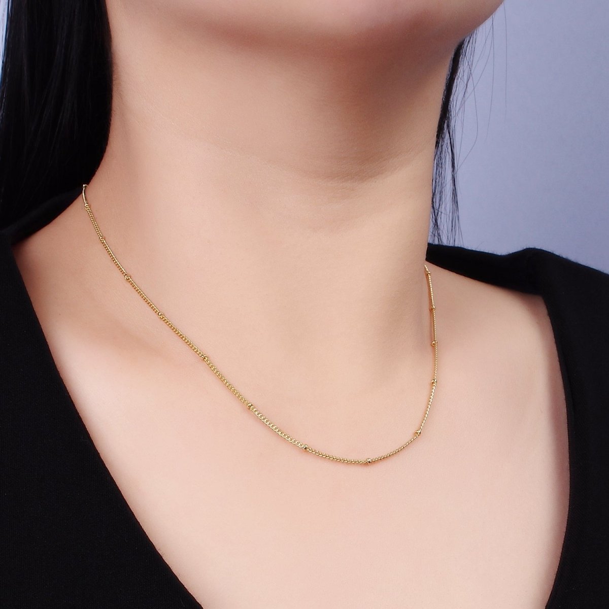 14K Gold Filled 1.8mm Satellite Curb Chain 17 Inch Necklace w. Extender in Gold & Silver | WA-2455 WA-2456