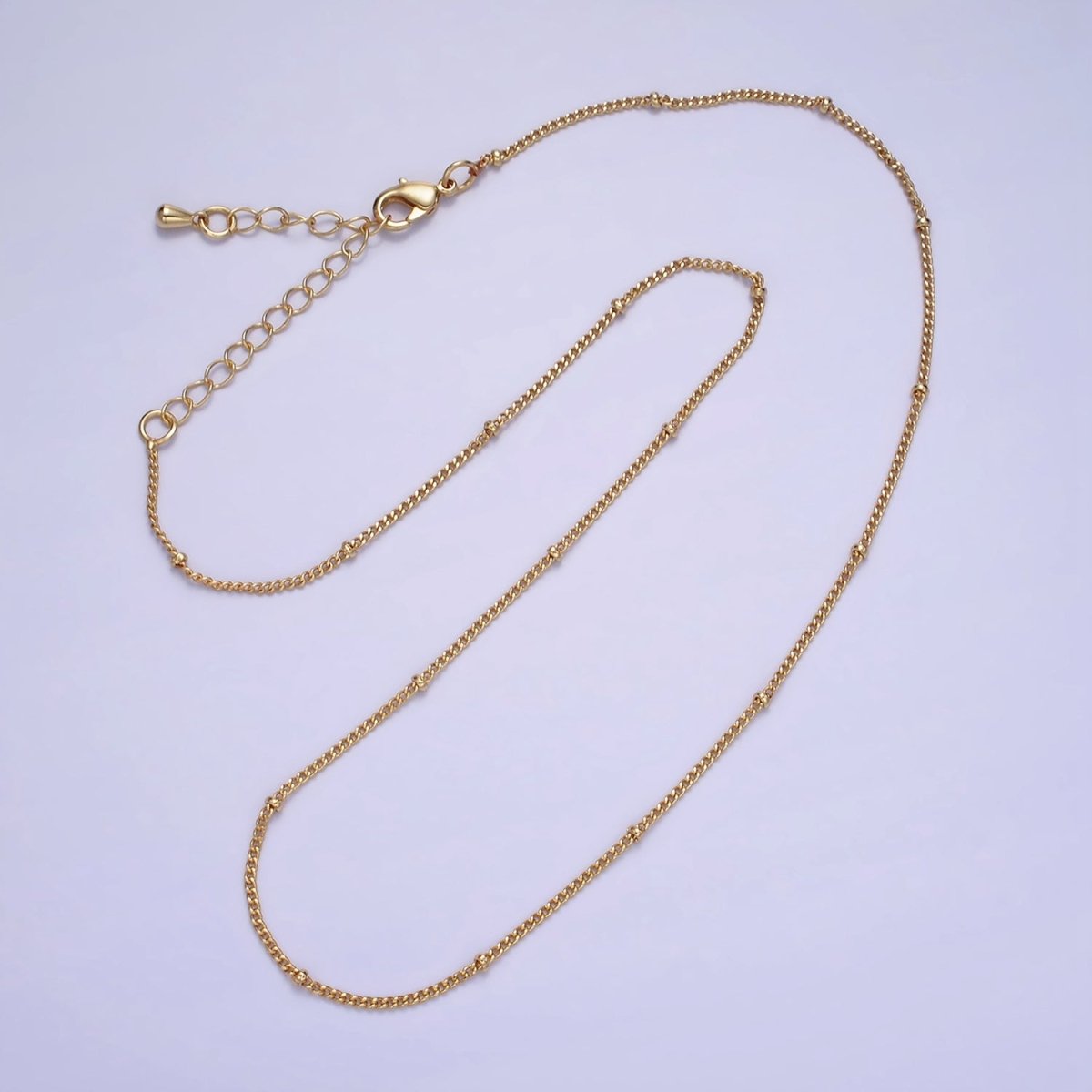 14K Gold Filled 1.8mm Satellite Curb Chain 17 Inch Necklace w. Extender in Gold & Silver | WA-2455 WA-2456