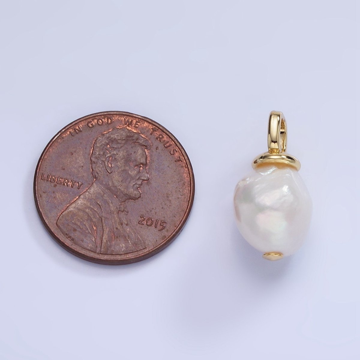 14K Gold Filled 18mm White Baroque Freshwater Pearl Square Bail Drop Pendant | P1727 - DLUXCA