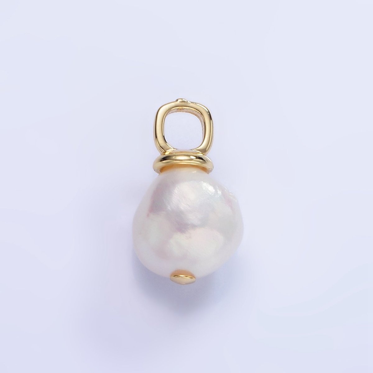 14K Gold Filled 18mm White Baroque Freshwater Pearl Square Bail Drop Pendant | P1727 - DLUXCA