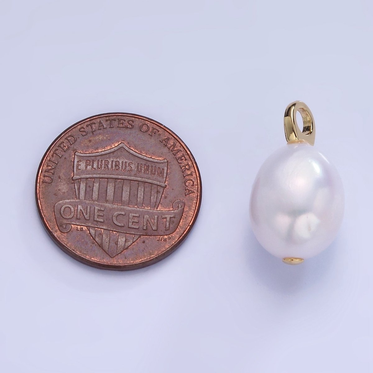 14K Gold Filled 18mm White Oval Freshwater Pearl Drop Pendant | P1733