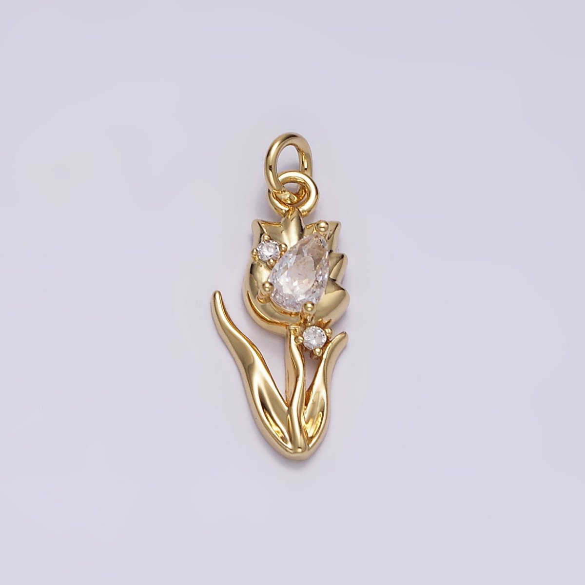 14K Gold Filled 19.5mm Clear Teardrop CZ Rose Tulip Flower Charm | N1493 - DLUXCA