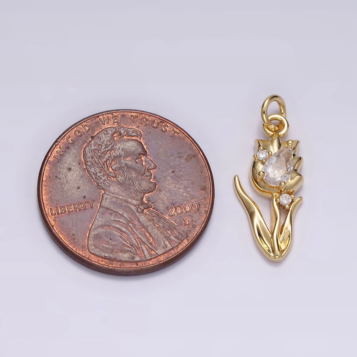 14K Gold Filled 19.5mm Clear Teardrop CZ Rose Tulip Flower Charm | N1493 - DLUXCA