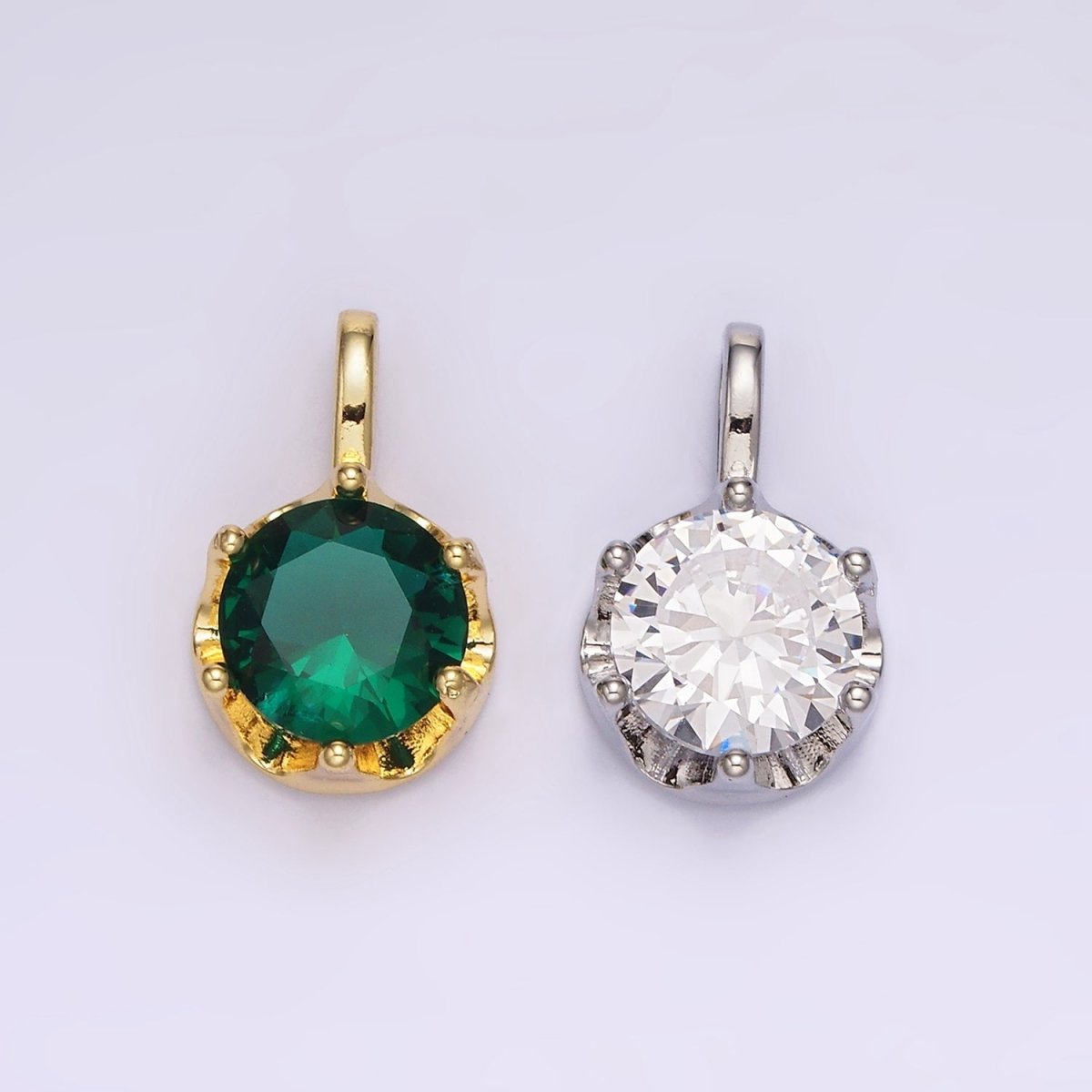 14K Gold Filled 19mm Green, Clear CZ Solitaire Pendant in Gold & Silver | N1834 N1835