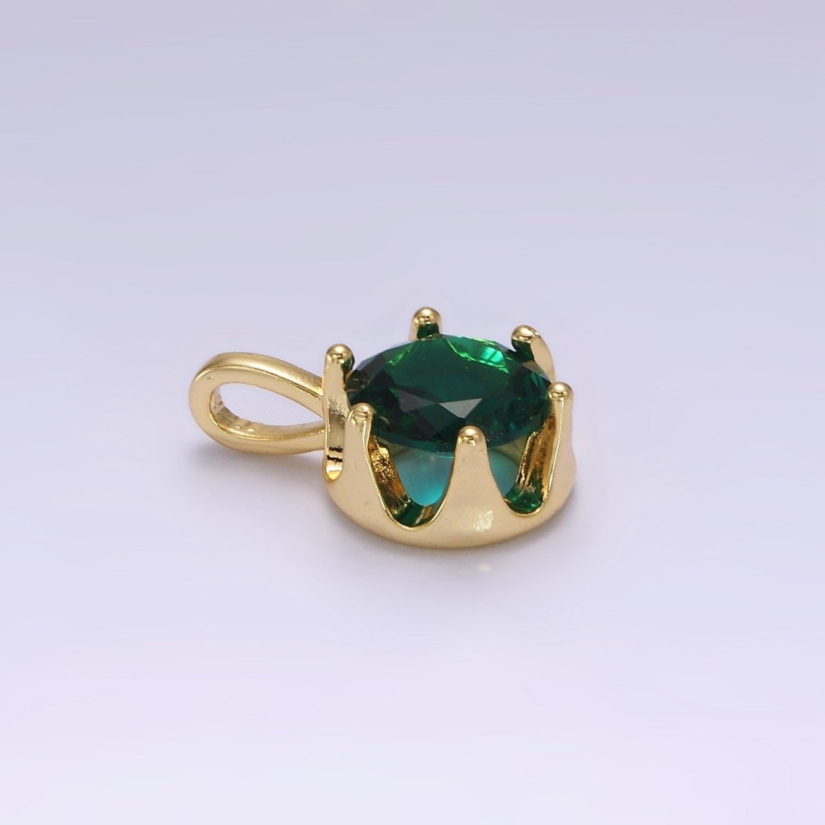 14K Gold Filled 19mm Green, Clear CZ Solitaire Pendant in Gold & Silver | N1834 N1835