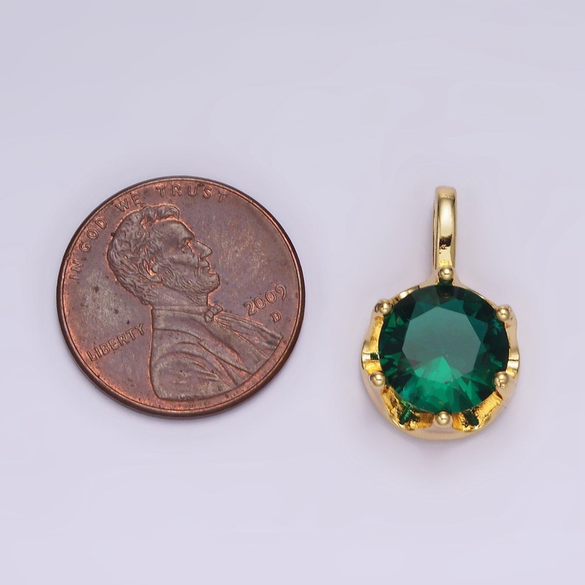 14K Gold Filled 19mm Green, Clear CZ Solitaire Pendant in Gold & Silver | N1834 N1835