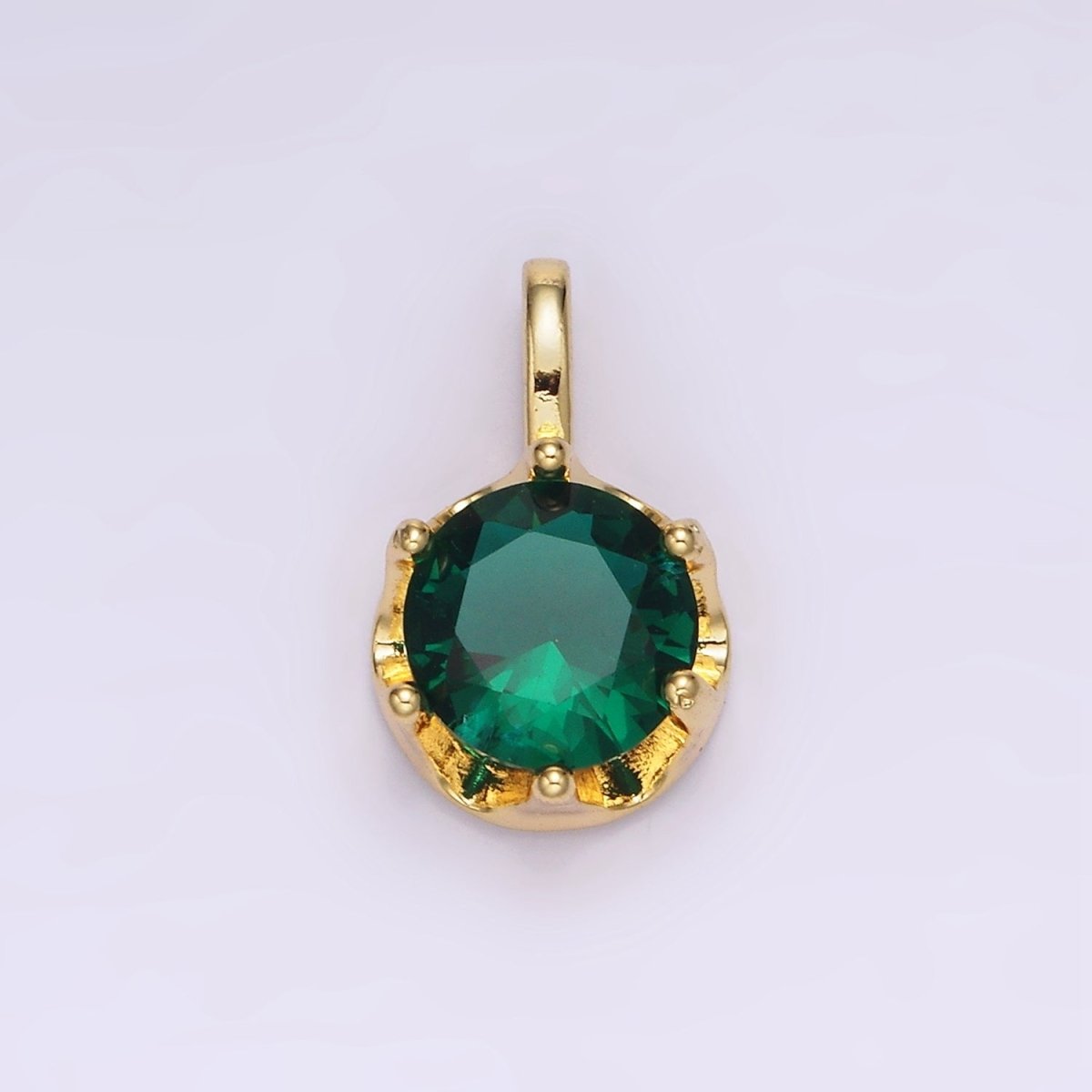 14K Gold Filled 19mm Green, Clear CZ Solitaire Pendant in Gold & Silver | N1834 N1835