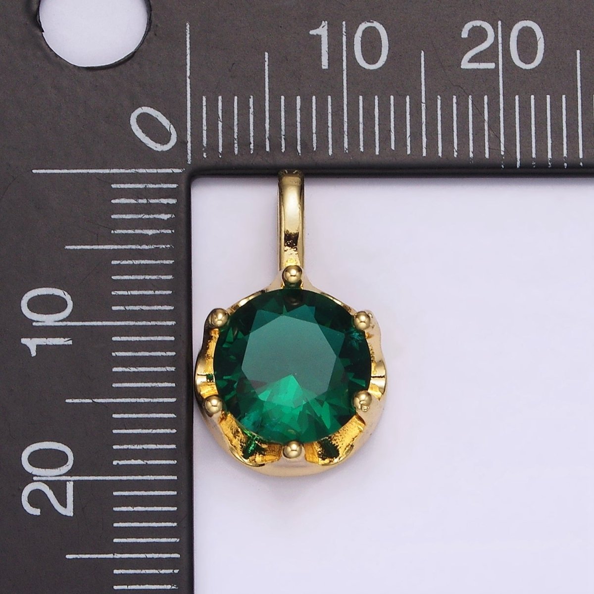 14K Gold Filled 19mm Green, Clear CZ Solitaire Pendant in Gold & Silver | N1834 N1835