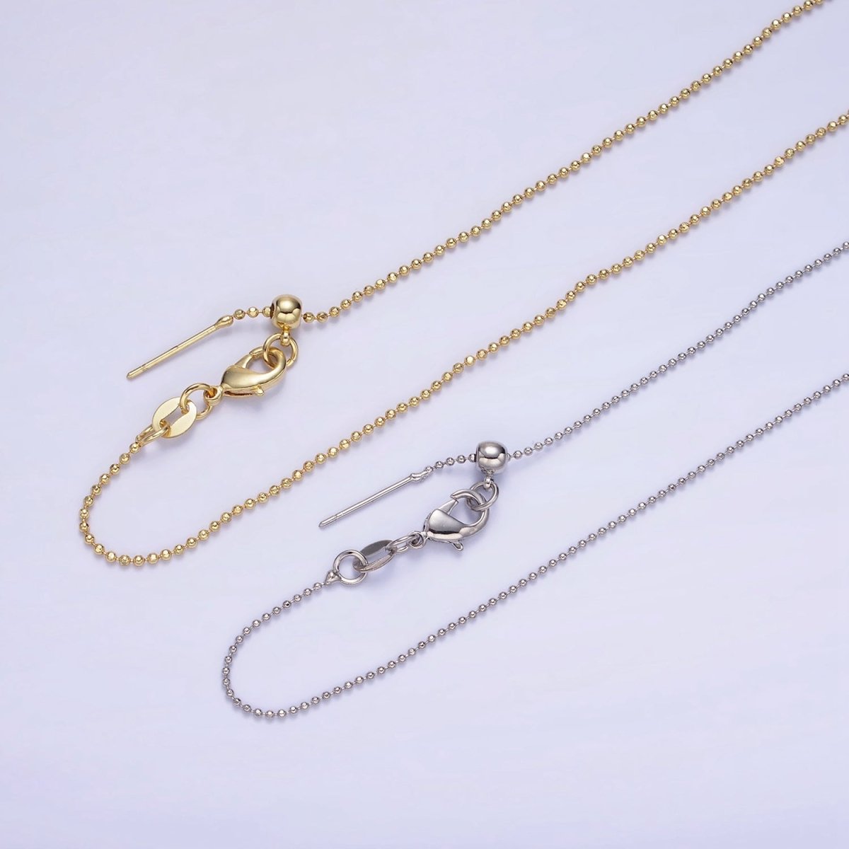 14K Gold Filled 1mm Bead Chain 17.5 Inch Needle Slider Necklace in Gold & Silver | WA-2426 WA-2427