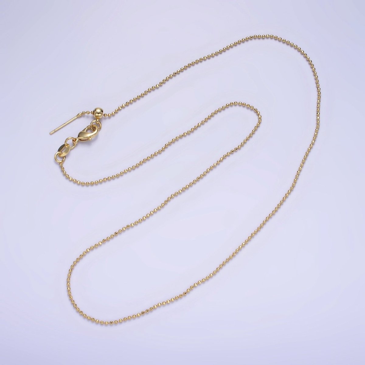 14K Gold Filled 1mm Bead Chain 17.5 Inch Needle Slider Necklace in Gold & Silver | WA-2426 WA-2427