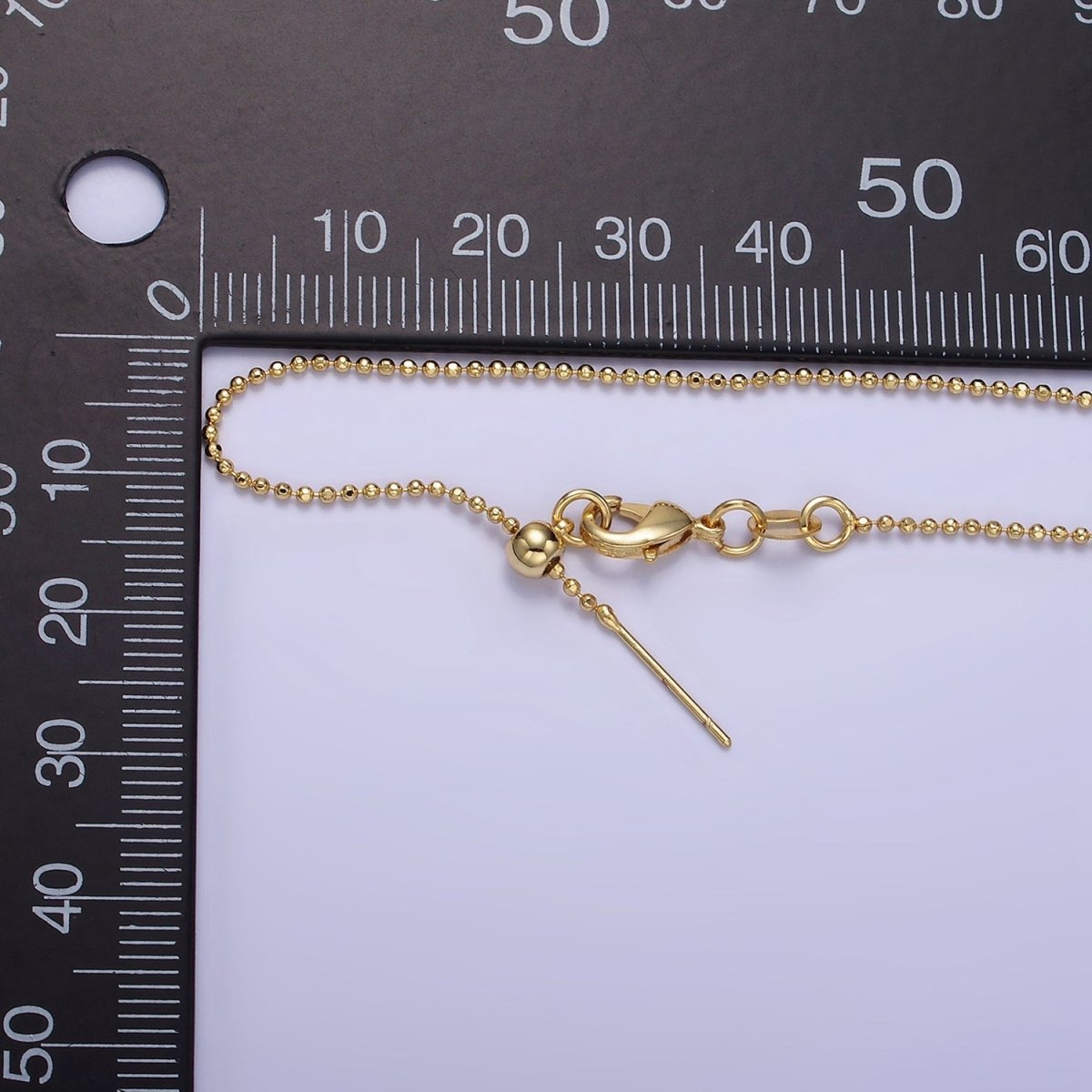14K Gold Filled 1mm Bead Chain 17.5 Inch Needle Slider Necklace in Gold & Silver | WA-2426 WA-2427