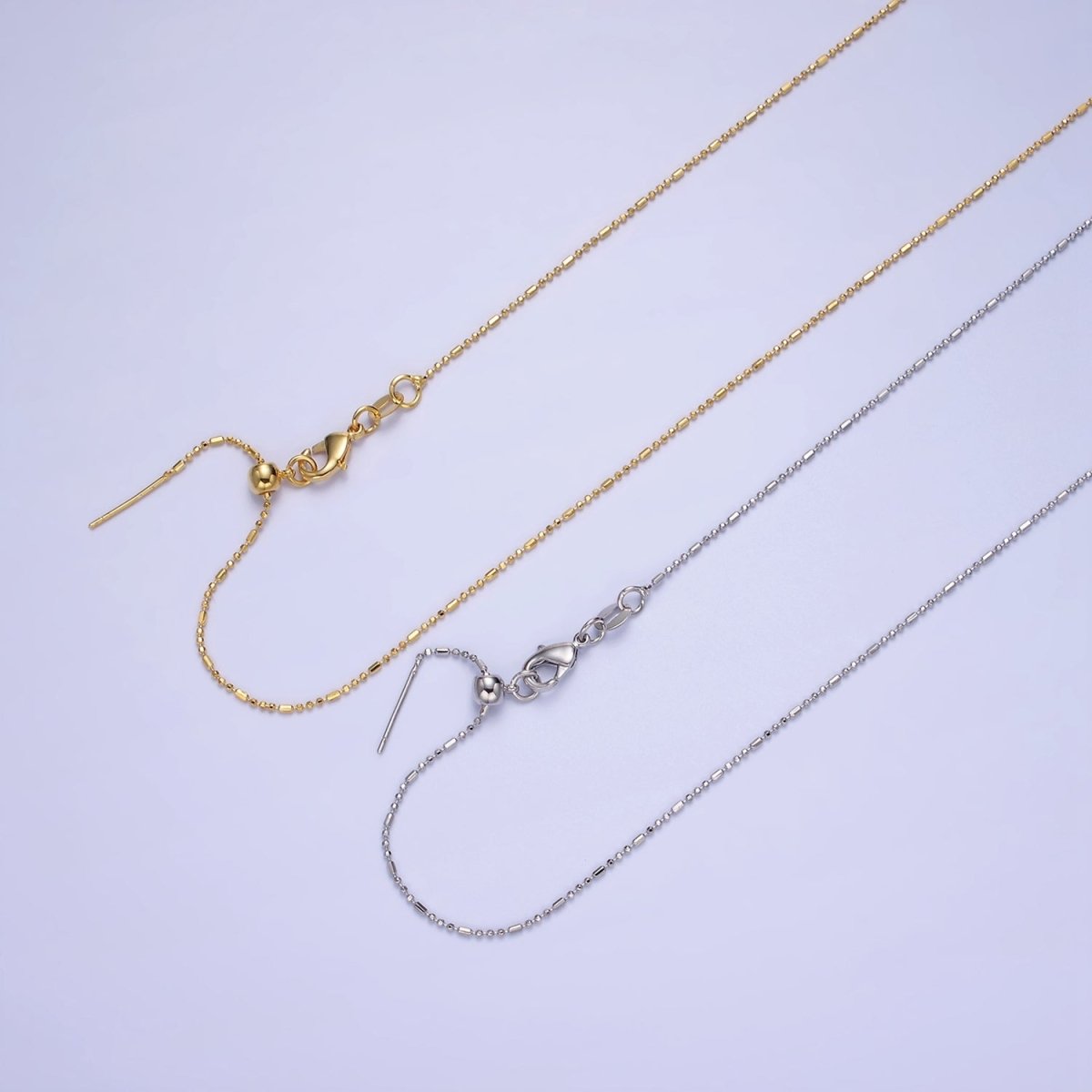 14K Gold Filled 1mm Bead Tube Chain 18 Inch Slider Necklace in Gold & Silver | WA-2423 WA-2424