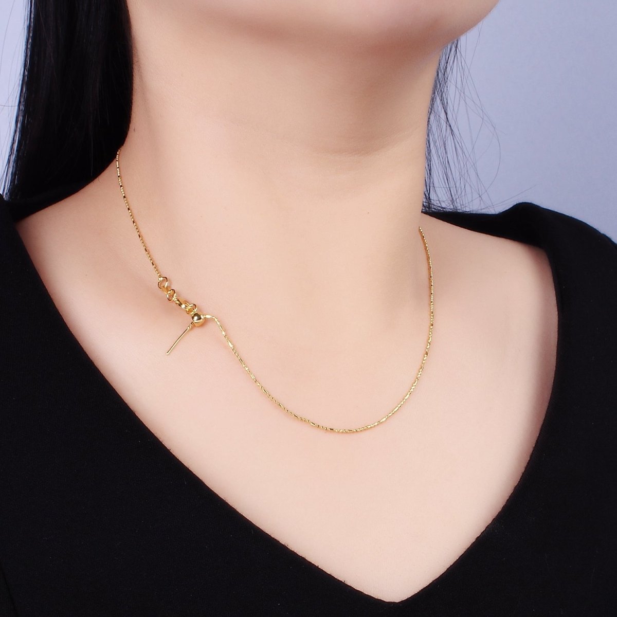 14K Gold Filled 1mm Bead Tube Chain 18 Inch Slider Necklace in Gold & Silver | WA-2423 WA-2424