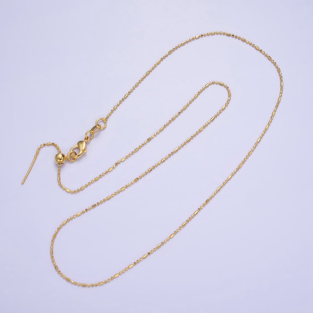 14K Gold Filled 1mm Bead Tube Chain 18 Inch Slider Necklace in Gold & Silver | WA-2423 WA-2424