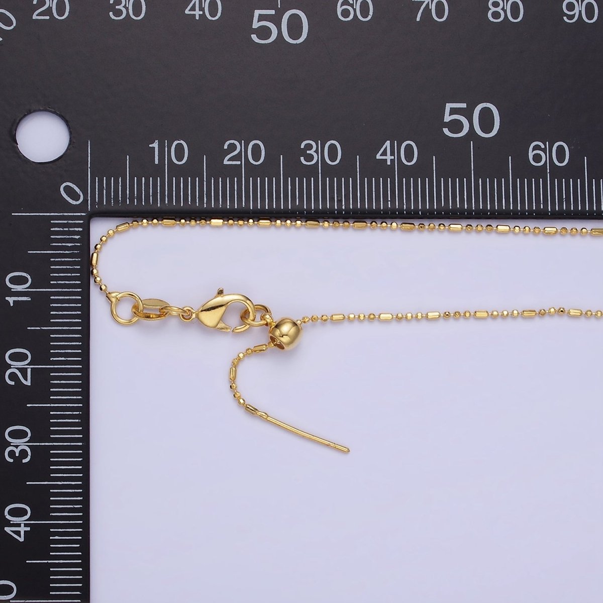 14K Gold Filled 1mm Bead Tube Chain 18 Inch Slider Necklace in Gold & Silver | WA-2423 WA-2424