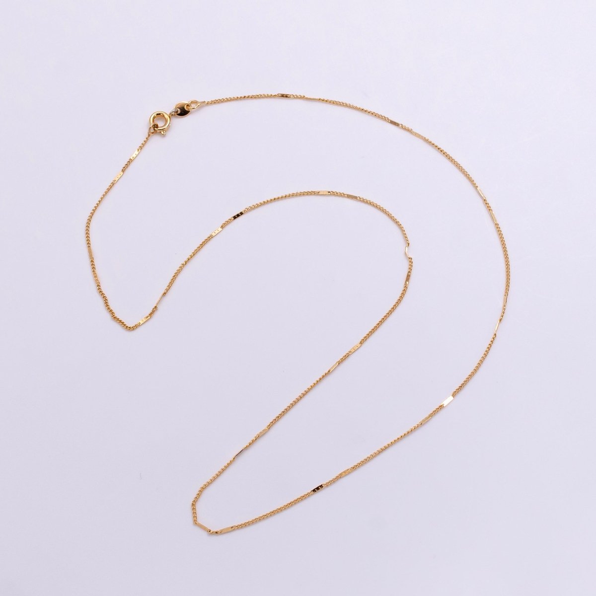 14K Gold Filled 1mm Curb Chain Edged Link 18 Inch Necklace | WA-2442 - DLUXCA