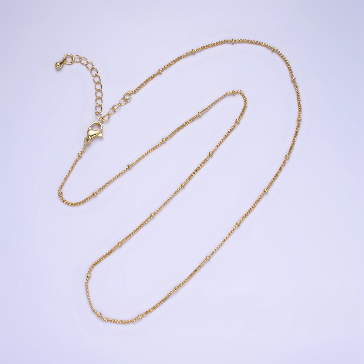 14K Gold Filled 1mm Curb Satellite Chain 18 Inch Necklace w. Extender | WA-2432 - DLUXCA