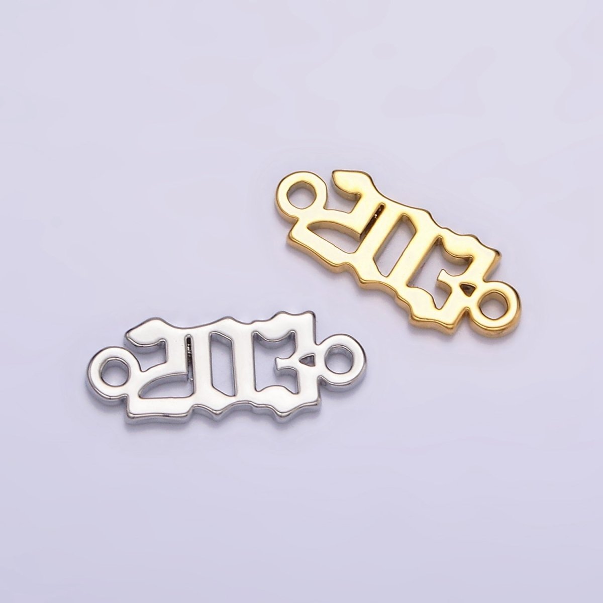 14K Gold Filled 203 Script Numerology Connector in Gold & Silver | F150
