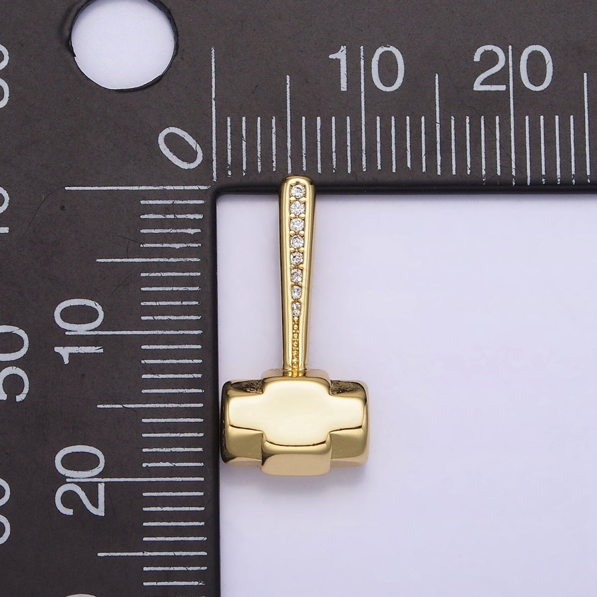 14K Gold Filled 20.5mm Clear Micro Paved CZ Sledgehammer Construction Tool Charm | N1245 - DLUXCA