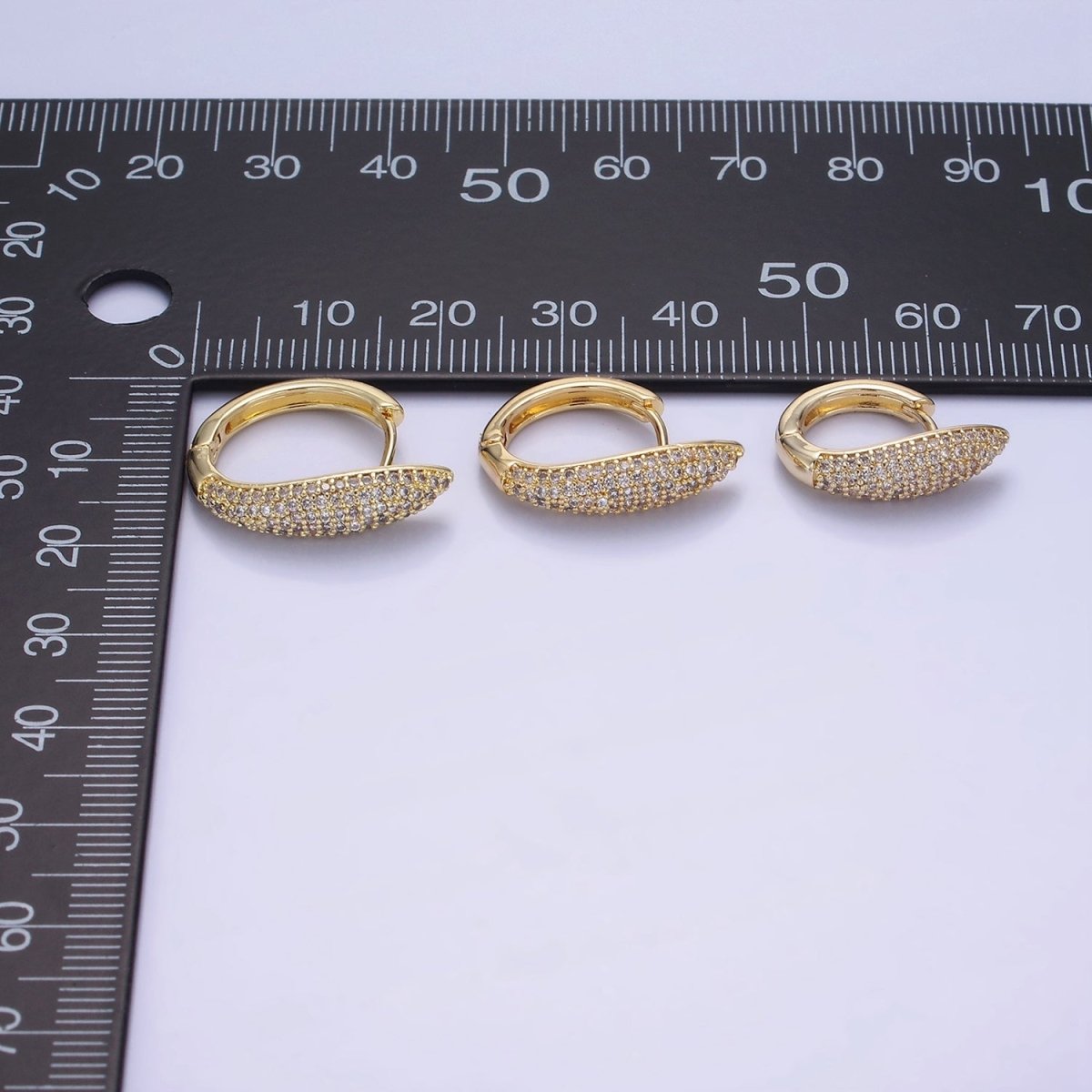 14K Gold Filled 20mm, 18mm, 21mm Micro Paved CZ Bar Huggie Earrings | AB1316 - AB1318