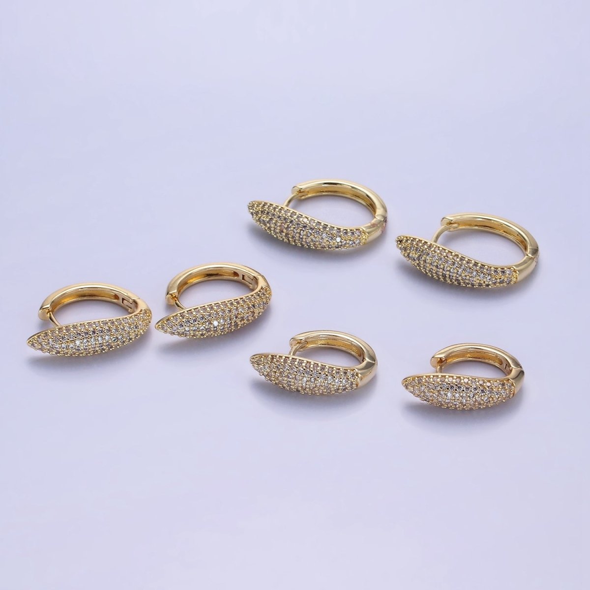 14K Gold Filled 20mm, 18mm, 21mm Micro Paved CZ Bar Huggie Earrings | AB1316 - AB1318