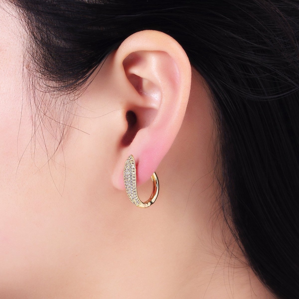 14K Gold Filled 20mm, 18mm, 21mm Micro Paved CZ Bar Huggie Earrings | AB1316 - AB1318