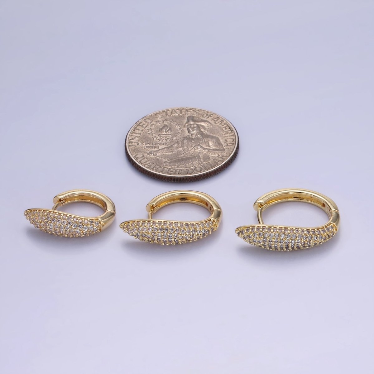 14K Gold Filled 20mm, 18mm, 21mm Micro Paved CZ Bar Huggie Earrings | AB1316 - AB1318