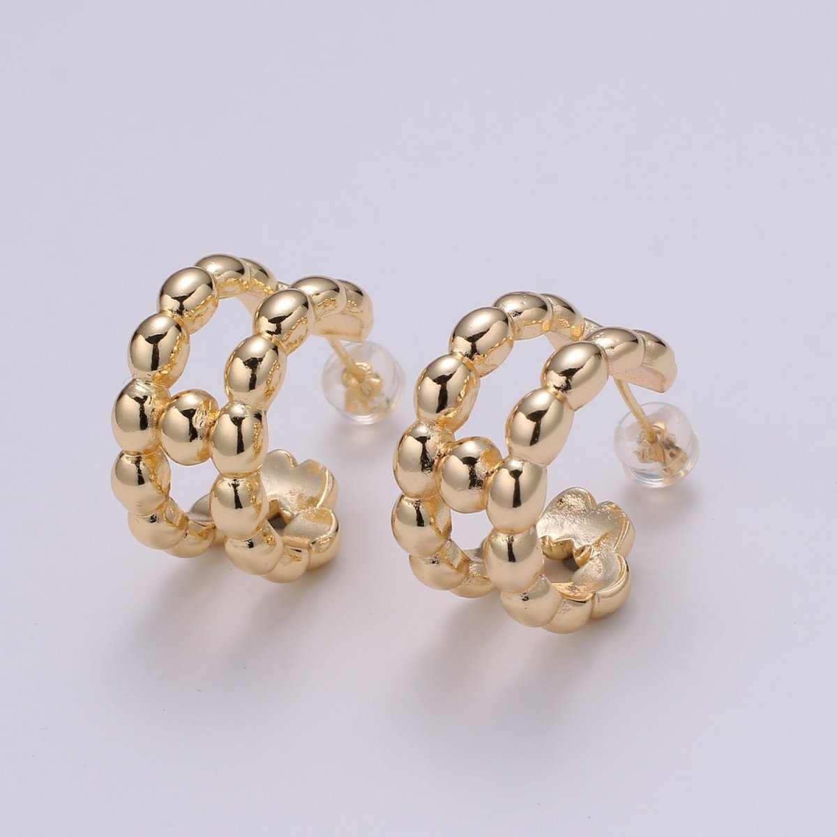 14K Gold Filled 20mm Beaded Bubble Molten Double Band C - Shaped Earrings | P250 - DLUXCA