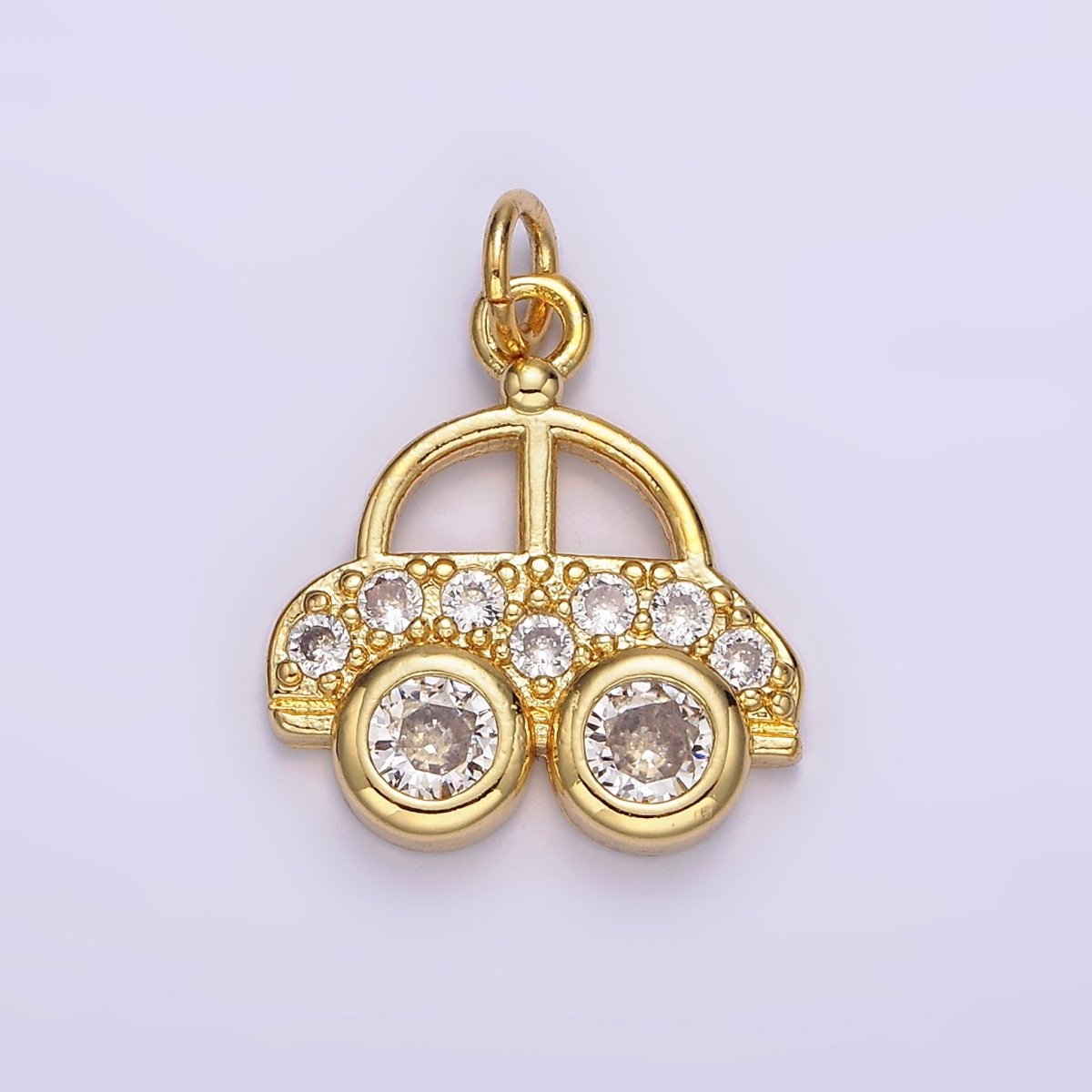 14K Gold Filled 20mm Car Transportation Clear Micro Paved CZ Charm | N1041 - DLUXCA