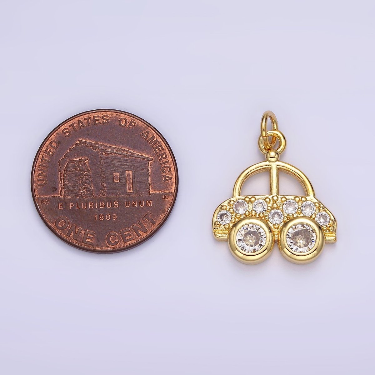14K Gold Filled 20mm Car Transportation Clear Micro Paved CZ Charm | N1041 - DLUXCA