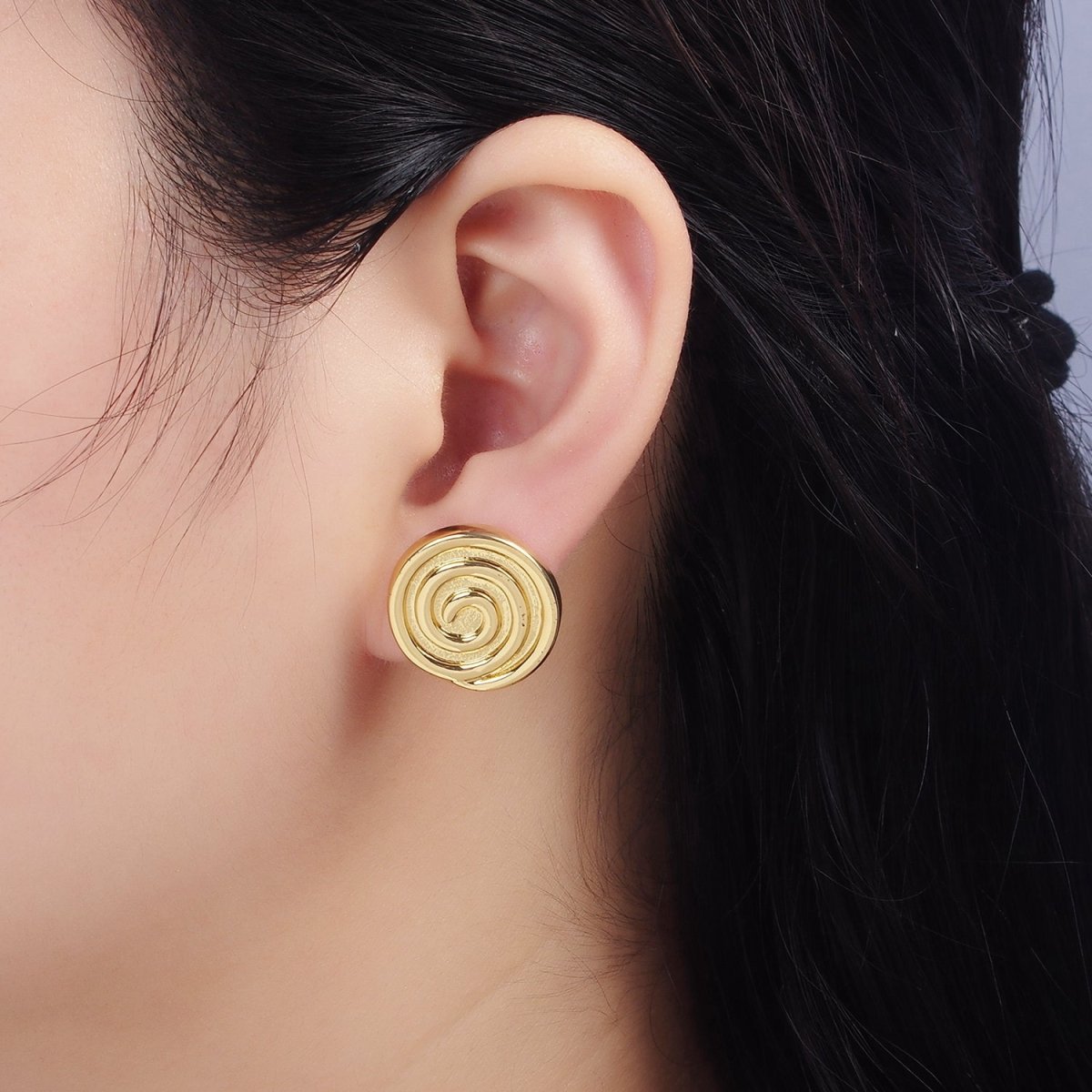 14K Gold Filled 20mm Circular Round Stud Earrings | Q081 - DLUXCA