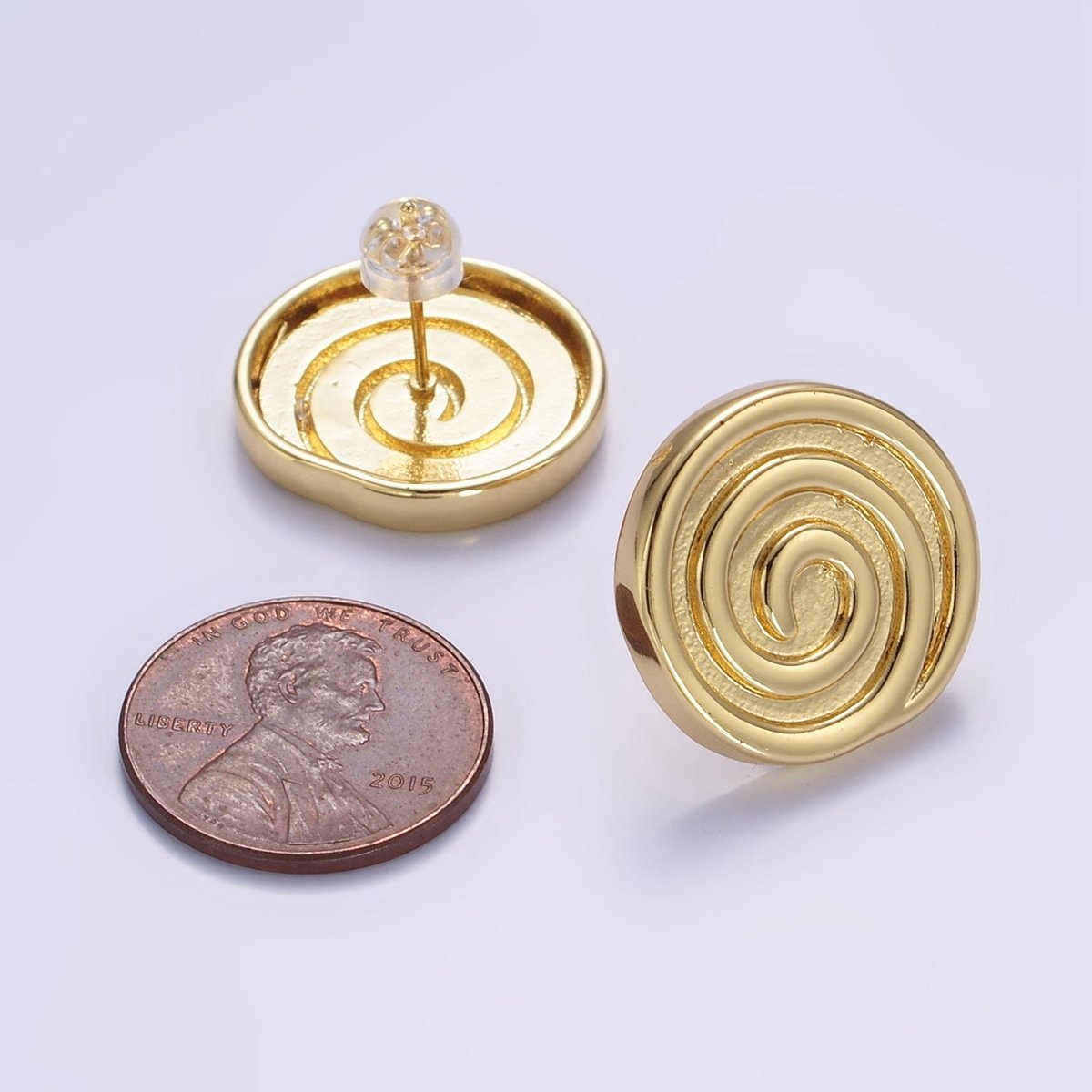 14K Gold Filled 20mm Circular Round Stud Earrings | Q081 - DLUXCA