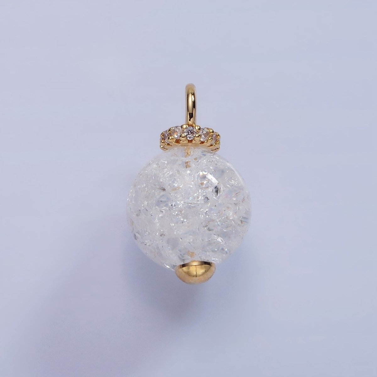 14K Gold Filled 20mm Clear Crystal Quartz Round Drop Micro Paved Pendant | AG621 - DLUXCA