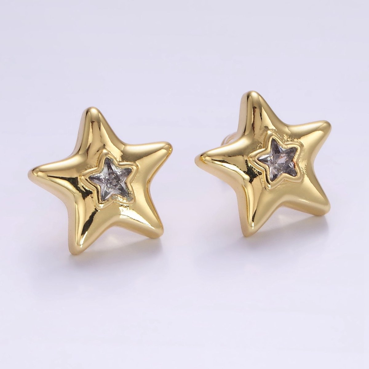 14K Gold Filled 20mm Clear CZ Celestial Star Dome Stud Earrings | P510 - DLUXCA