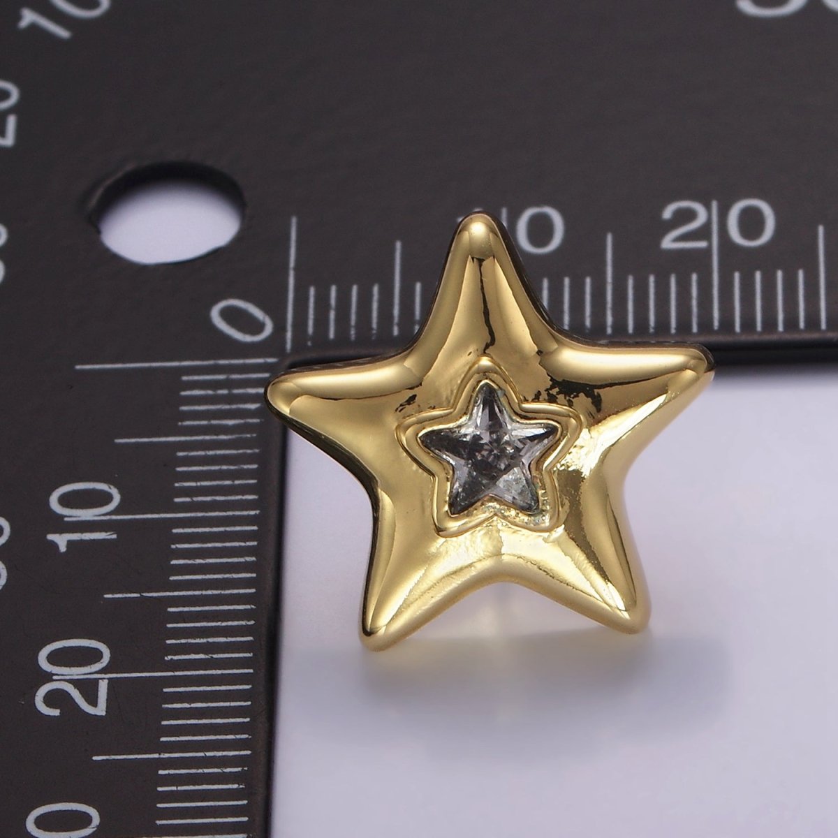 14K Gold Filled 20mm Clear CZ Celestial Star Dome Stud Earrings | P510 - DLUXCA