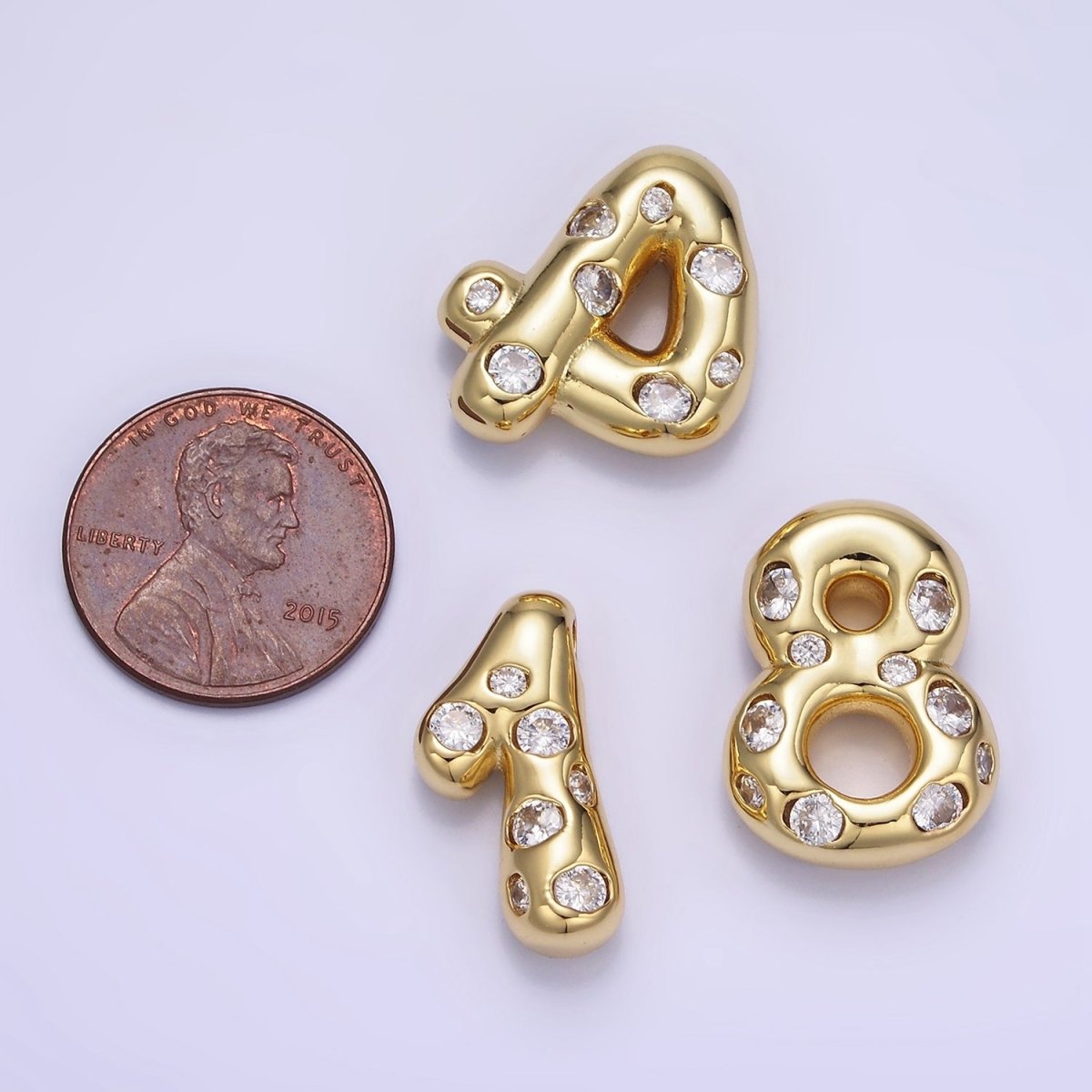14K Gold Filled 20mm Clear CZ Chubby Balloon Number Numerical Pendant | AG775 - AG779