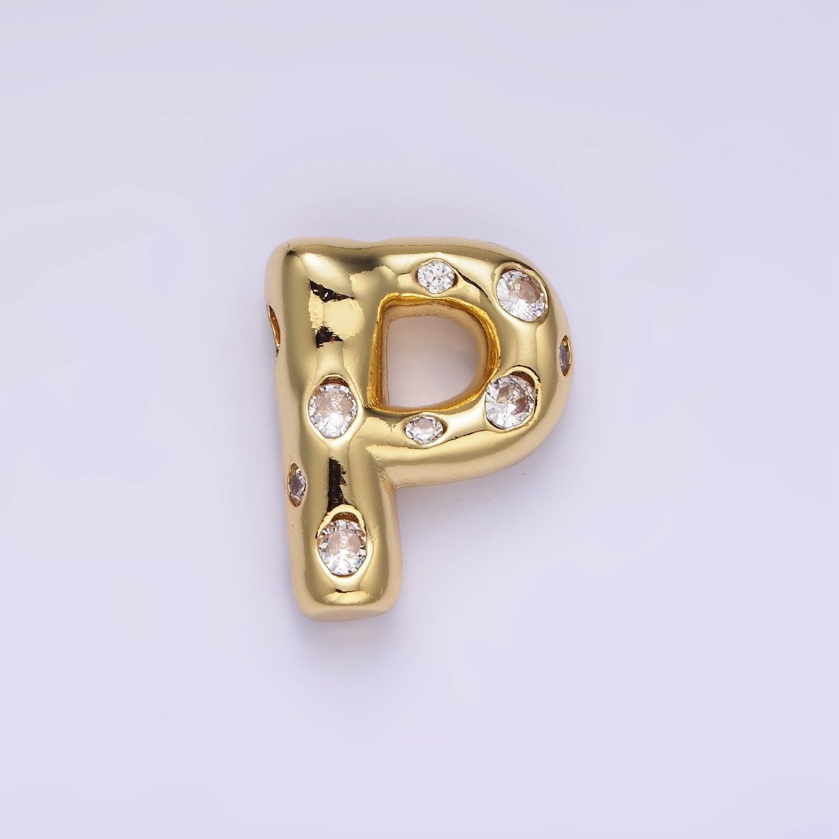 14K Gold Filled 20mm Clear CZ Chubby Balloon Initial Letter Pendant | A-A1041-A-A1053