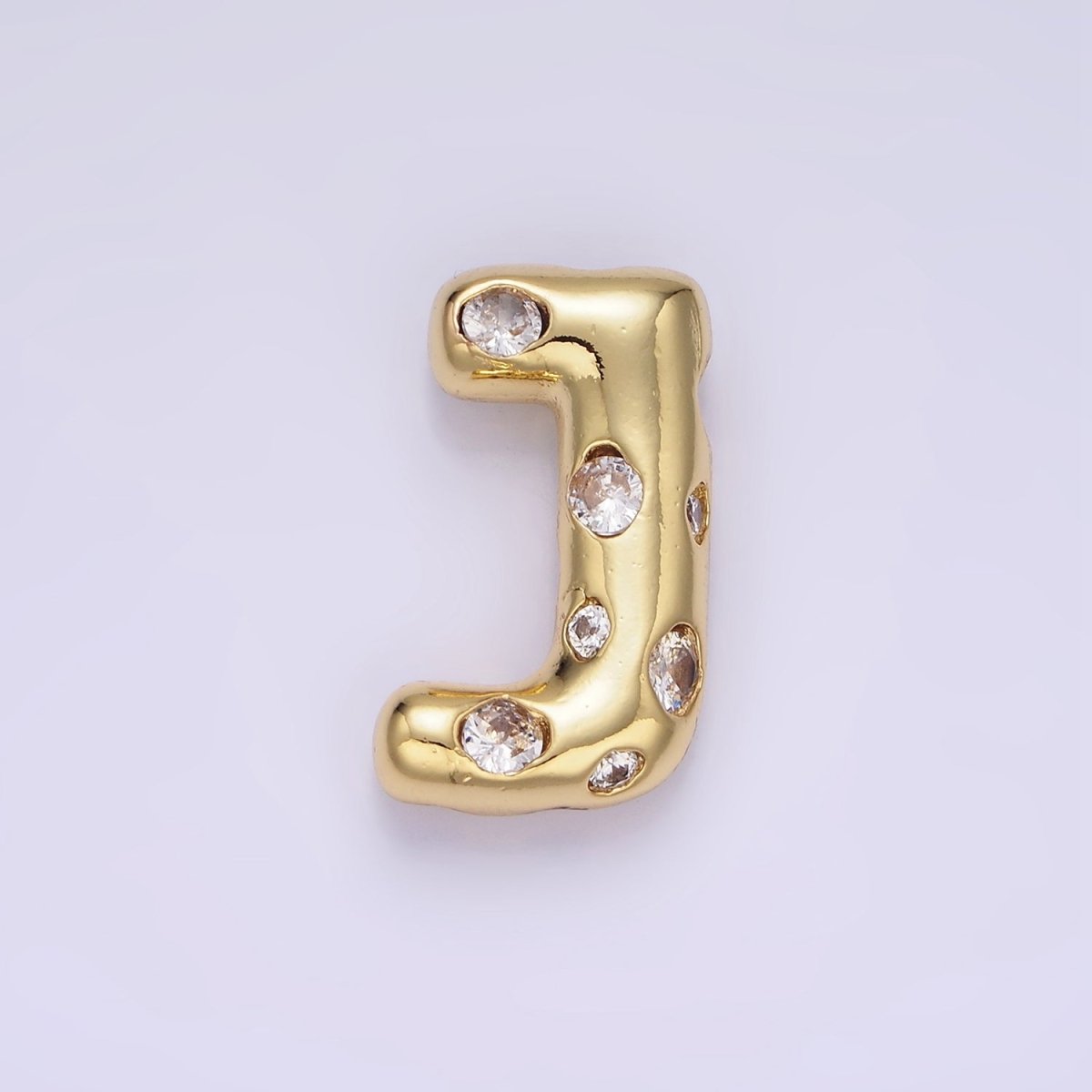14K Gold Filled 20mm Clear CZ Chubby Balloon Initial Letter Pendant | A-A1041-A-A1053