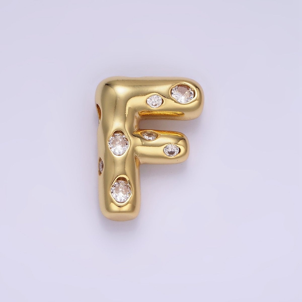 14K Gold Filled 20mm Clear CZ Chubby Balloon Initial Letter Pendant | A-A1041-A-A1053