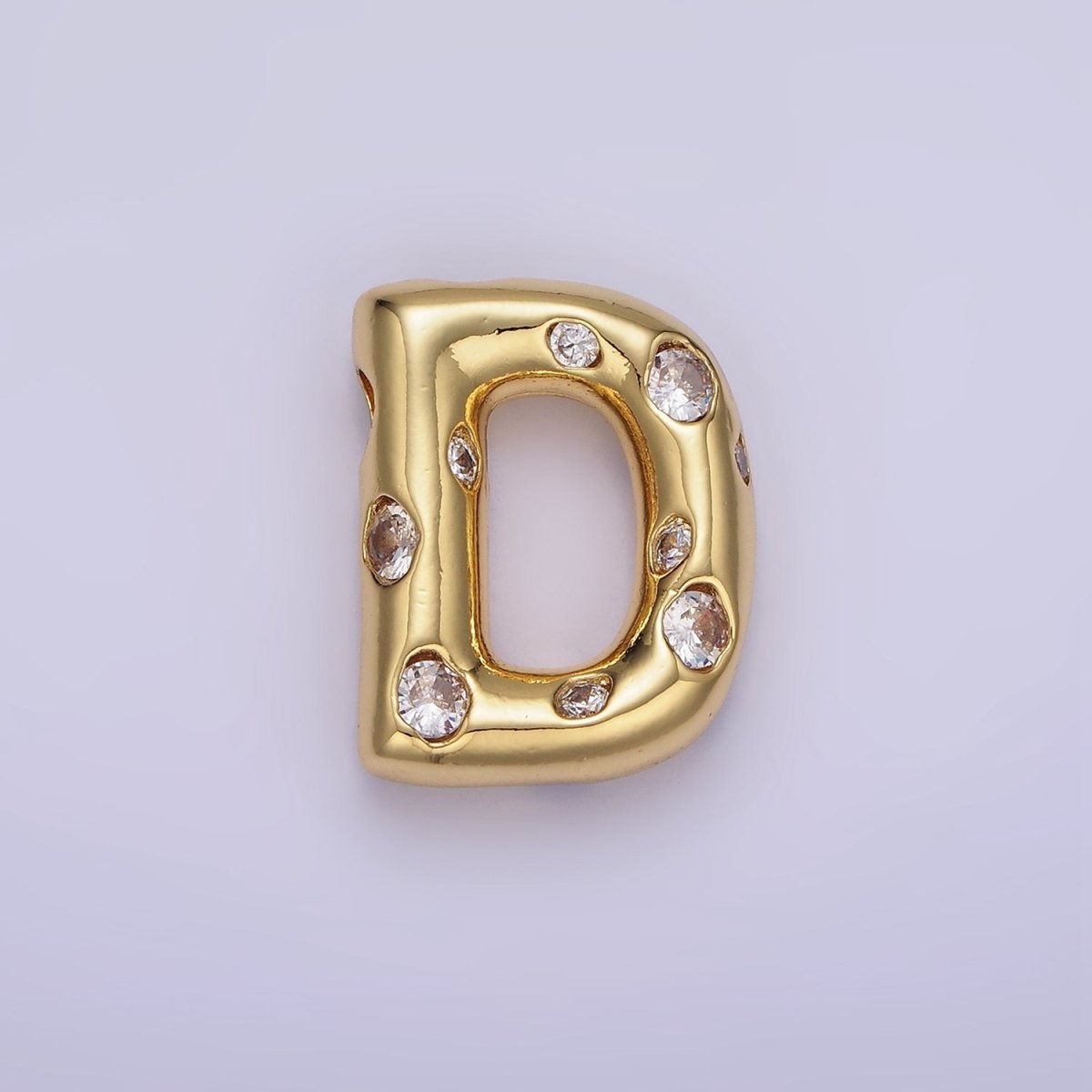 14K Gold Filled 20mm Clear CZ Chubby Balloon Initial Letter Pendant | A-A1041-A-A1053