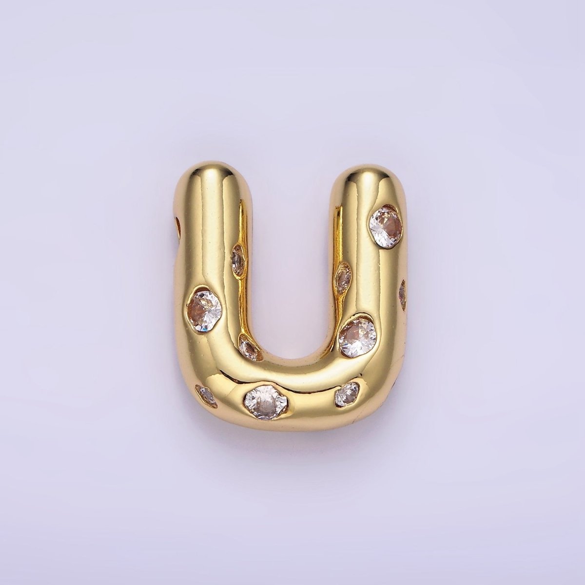 14K Gold Filled 20mm Clear CZ Chubby Balloon Initial Letter Pendant | A-A1041-A-A1053
