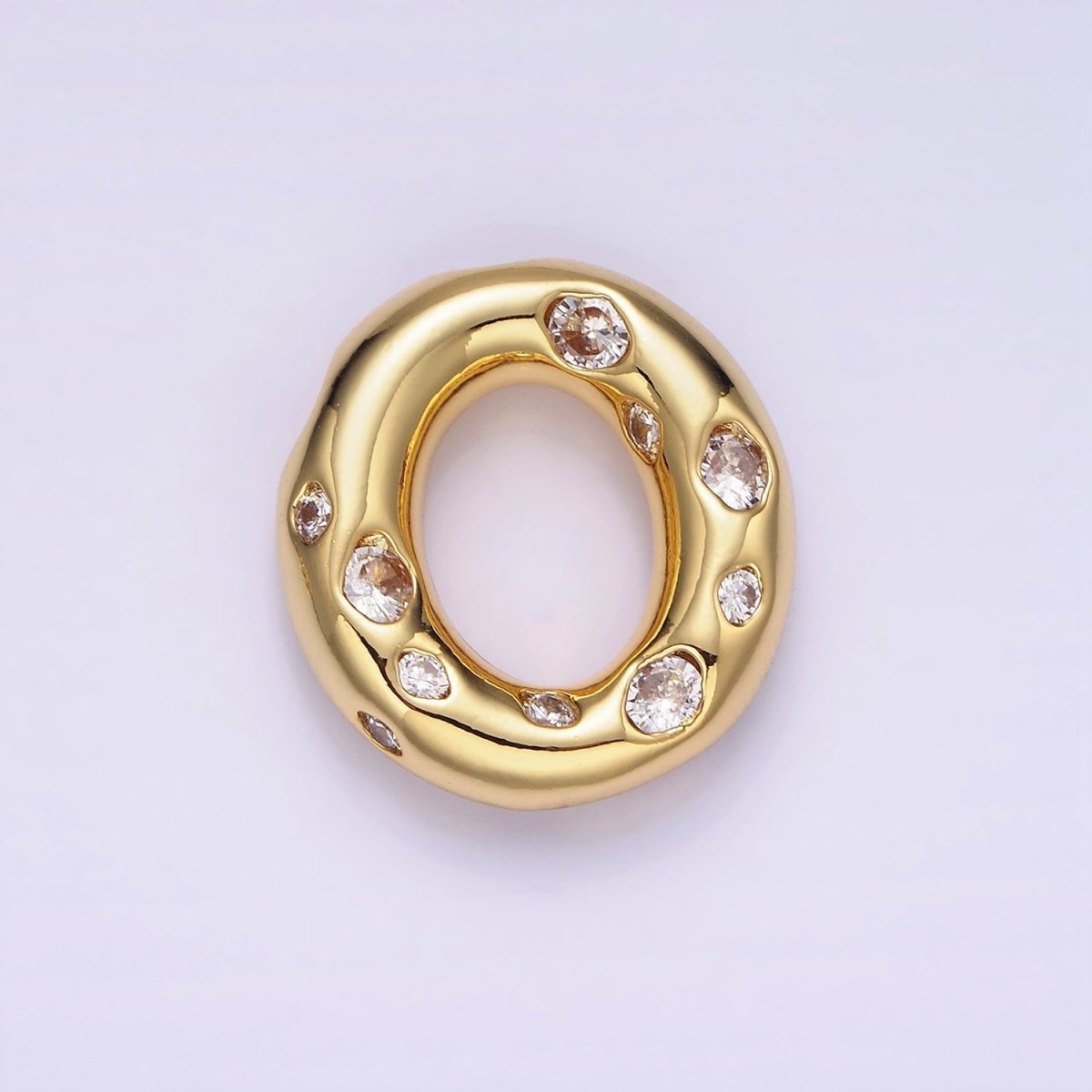 14K Gold Filled 20mm Clear CZ Chubby Balloon Initial Letter Pendant | A-A1041-A-A1053