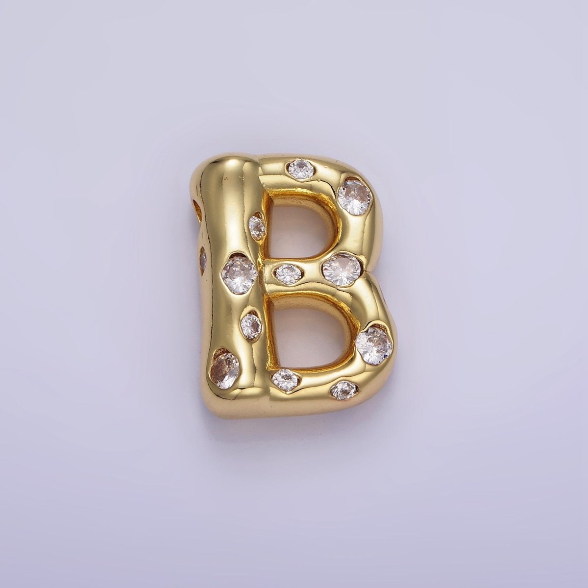 14K Gold Filled 20mm Clear CZ Chubby Balloon Initial Letter Pendant | A-A1041-A-A1053