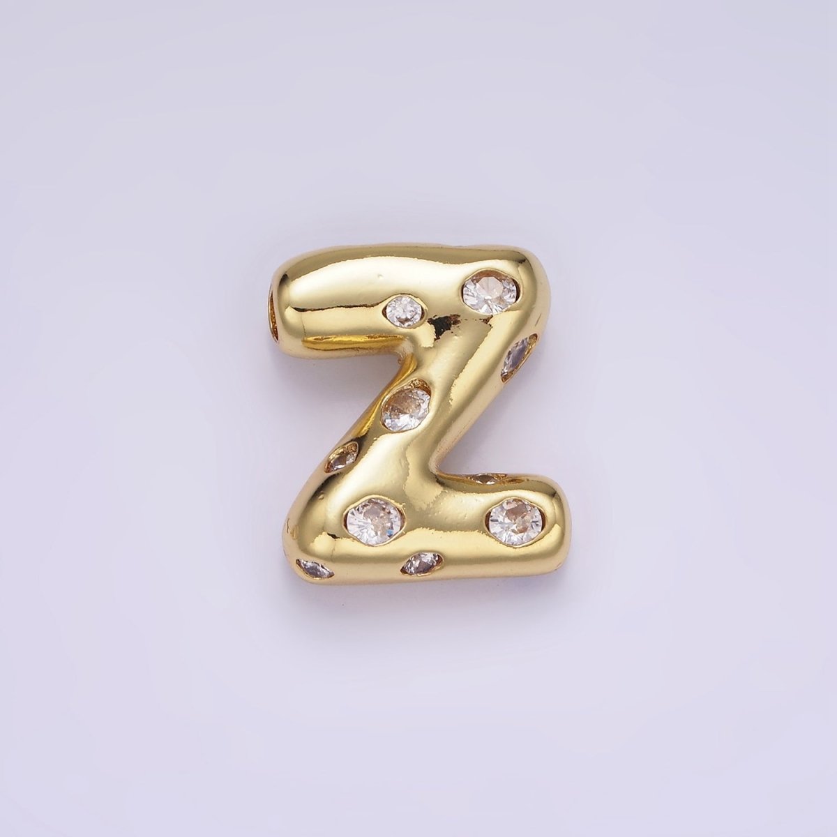 14K Gold Filled 20mm Clear CZ Chubby Balloon Initial Letter Pendant | A-A1041-A-A1053