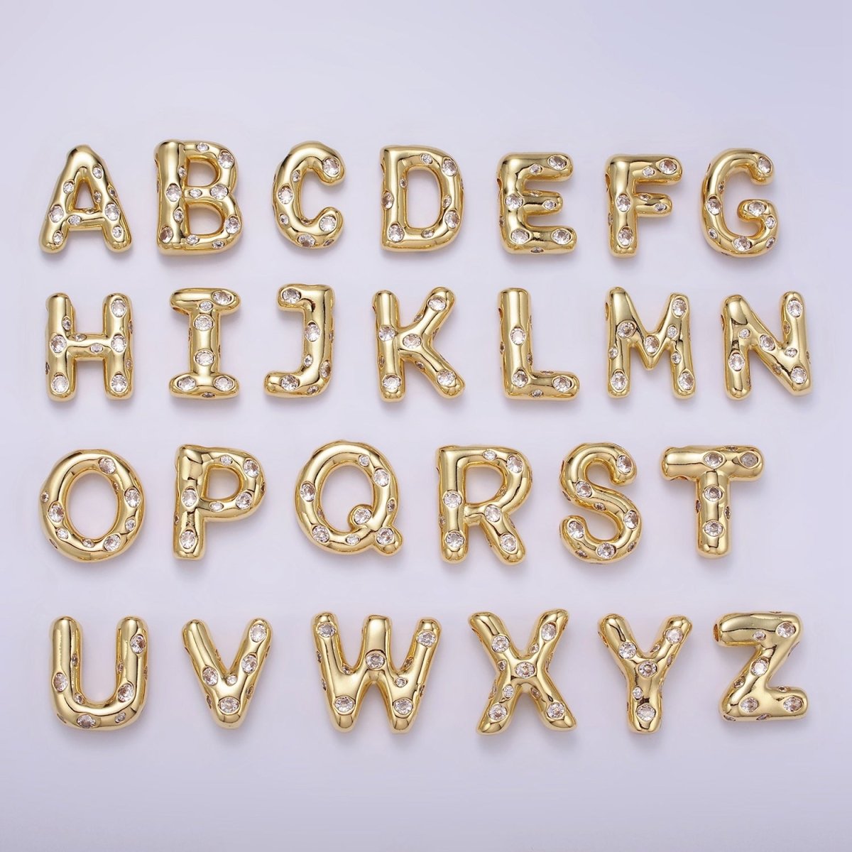 14K Gold Filled 20mm Clear CZ Chubby Balloon Initial Letter Pendant | A-A1041-A-A1053
