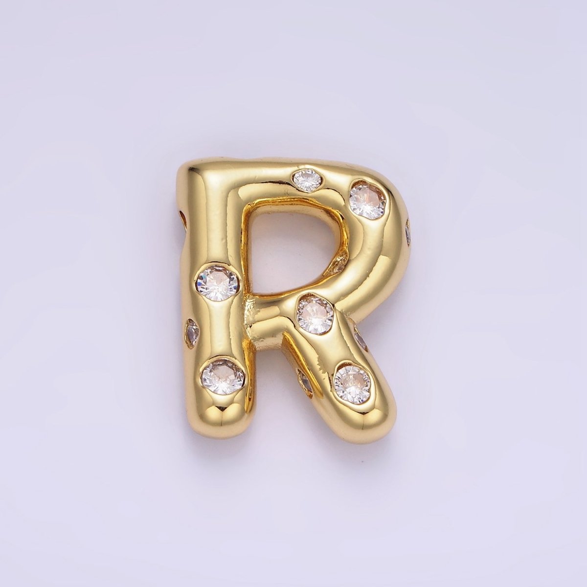 14K Gold Filled 20mm Clear CZ Chubby Balloon Initial Letter Pendant | A-A1041-A-A1053
